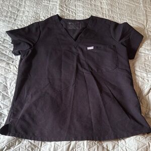 Figs Black V-Neck Scrub Top